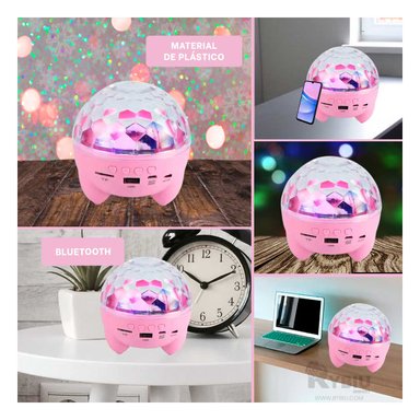 BOCINA CON BLUETOOTH TONO ROSADO Y+BANDERITAS ADHESIVAS