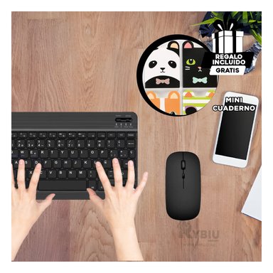 TECLADO INALÁMBRICO RYBIU MULTI DISPOSITIVO NEGRO + REGALO AGENDITA TE29868 KIT - 1