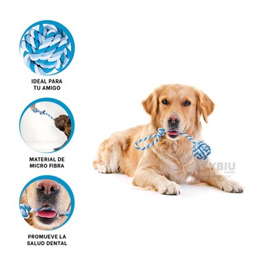 CUERDA PERROS MA31345 MASTICAR EN NUDOS BLANCO Y AZUL + REGALO STICKERS RYBIU