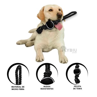 CUERDA PERROS MA31358 JALAR + PELOTA TENNIS NEGRO + GIFT STICKERS RYBIU