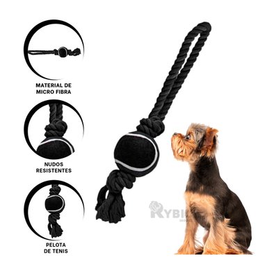 CUERDA PERROS MA31358 PELOTA TENNIS NEGRO + ENVOLTORIO REGALO RYBIU