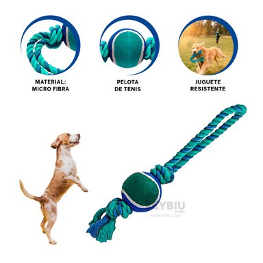 CUERDA PERROS MA31354 JALAR + PELOTA TENNIS AZUL + GIFT STICKERS RYBIU