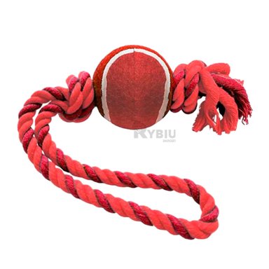 JUGUETE PERROS MA31359 CUERDA MORDISQUEAR Y BOLA TENNIS ROJO + REGALO STICKERS RYBIU