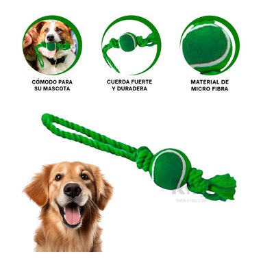 CUERDA PERROS MA31361 RESISTENTE + PELOTA PET TOY VERDE + REGALO STICKERS RYBIU