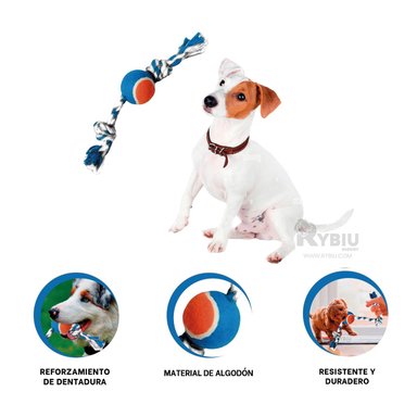 JUGUETE ALGODÓN PERROS MA29964 CUERDA CON PELOTA PET EN MULTICOLOR + MINIAGENDA RYBIU