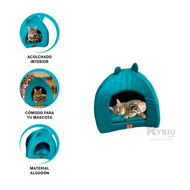 COLCHON PERROS GATOS MA29098 ESPACIOSO COMODO IGLU VERDE AGUA RYBIU + STICKERS