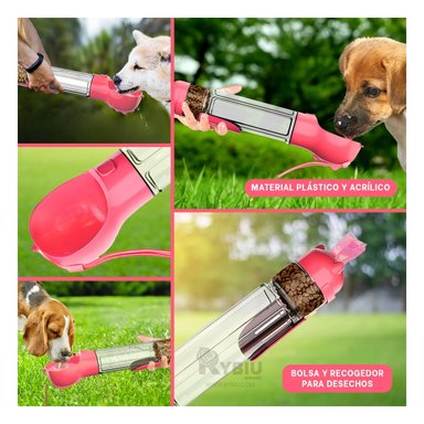 DISPENSADOR MA32086 RYBIU AGUA Y CROQUETAS ROSADO + REGALO STICKERS