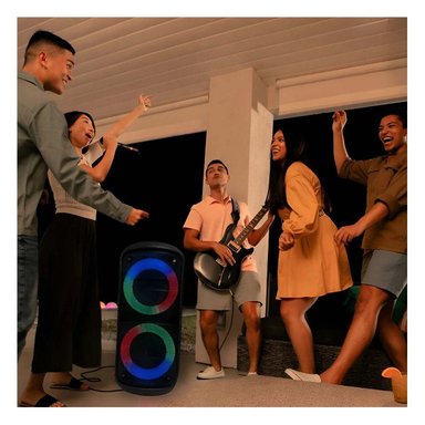 DISPOSITIVO DE AUDIO BLUETOOTH NEGRO PORTATIL CON TECNOLOGIA MODERNA PARA ESCUCHAR MUSICA - 1