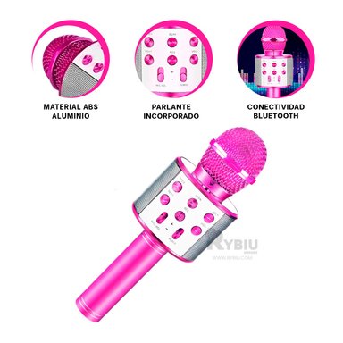 MICRÓFONO RYBIU PORTATIL BLUETOOTH FUCSIA + PAPEL REGALO - 3
