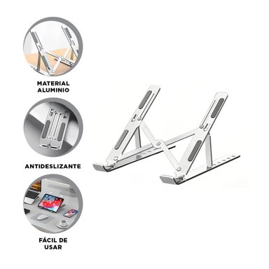 SOPORTE PARA LAPTOP RYBIU TE31672 PLEGABLE EN PLATEADO + PAPEL REGALO - 1