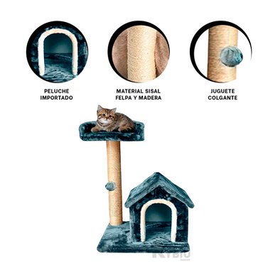 CASA GATOS MA31118 CON DOS PISOS TREPAR FELINO AZUL + GIFT STICKERS RYBIU