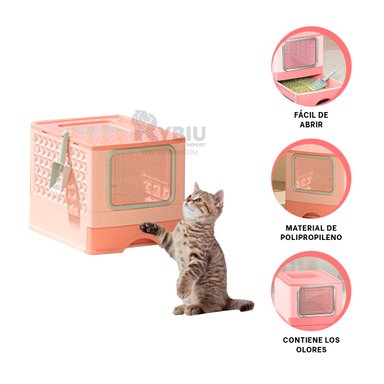 ARENERO GATOS RYBIU MA32512 CAJA ERGONOMICA ROSADO + BANDERITAS ADHESIVAS