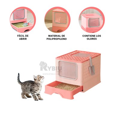ARENERO GATOS RYBIU MA32512 CAJA RESISTENTE ROSADO + LIGAS REGALO