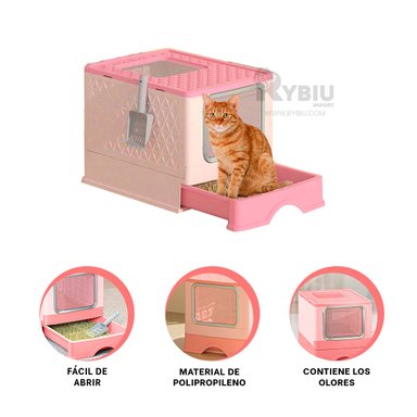 ARENERO GATOS RYBIU MA32512 CAJA MODERNO ROSADO + REGALO LIGAS PEINAR