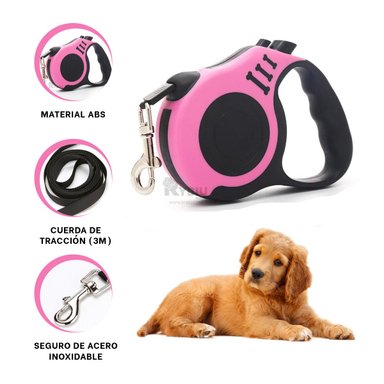 CORREA PERROS MA31380 RYBIU CUERDA IDEAL 3M ROSADO + BANDERITAS ADHESIVAS