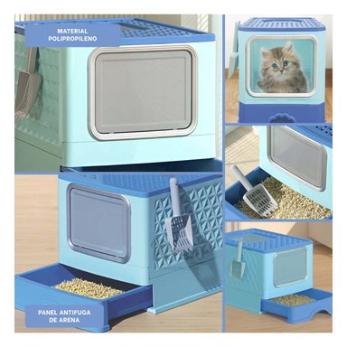 SANITARIO GATOS RYBIU MA32515 PUERTA RECIPIENTE CELESTE + STICKERS