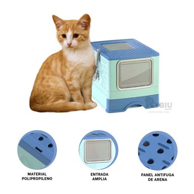 ARENERO GATOS RYBIU MA32515 CAJA ARENA FACIL LIMPIAR CELESTE + POST-IT ADHESIVOS