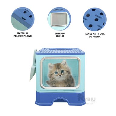 SANITARIO GATOS RYBIU MA32515 VERSATIL EFICAZ CELESTE + STICKERS