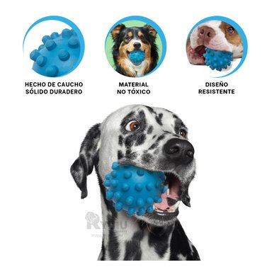 PELOTA CAUCHO PERROS MA31144 MASTICABLE MASCOTAS EN CELESTE + REGALO STICKERS RYBIU
