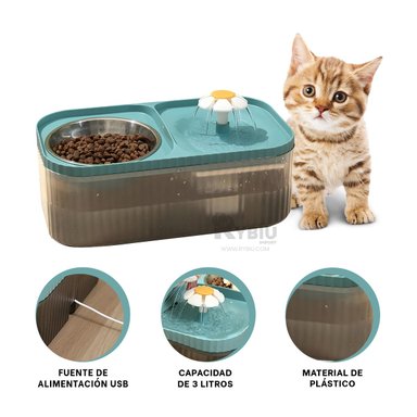 PLATO GATO MA31404 RYBIU CON DOS FUENTES CELESTE + POST-IT ADHESIVOS