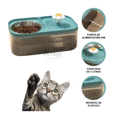 PLATO PERRO Y GATO MA31404 RYBIU MASCOTAS RECTANGULO CELESTE + LIGAS REGALO