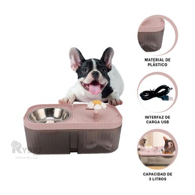 PLATO PERRO Y GATO MA31403 RYBIU BOBLE RECTANGULO PET ROSADO + LIGAS REGALO