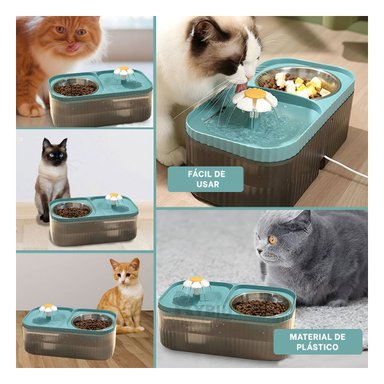 DISPENSADOR PERRO Y GATO MA31404 RYBIU DOBLE COMIDA Y AGUA CELESTE + REGALO STICKERS