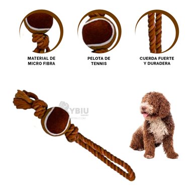 CUERDA PERROS MA31356 JALAR + PELOTA TENNIS MARRON + GIFT STICKERS RYBIU