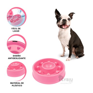 COMEDERO PERRO Y GATO MA31305 RYBIU CIRCULAR CON CORAZONES ROSADO + REGALO STICKERS