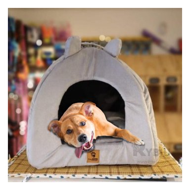 CAMA PERROS GATOS MA29099 ACOLCHONADA FORMA IGLU TALLA M PLOMO RYBIU