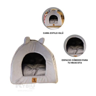 CAMA PERROS GATOS MA29099 IGLU MASCOTA TALLA M PLOMO RYBIU + BANDERITAS ADHESIVAS