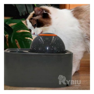 FUENTE COMIDA PERRO Y GATO MA31422 RYBIU DOBLE CUADRADO CON ESFERA PET PLOMO