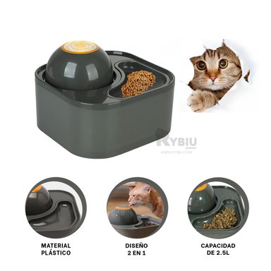 ALIMENTADOR PERRO Y GATO MA31422 RYBIU CON ESFERA AGUA PLOMO + REGALO AGENDITA