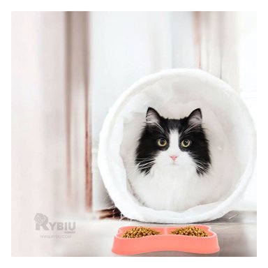 COMEDERO PERRO Y GATO MA31293 RYBIU CON FORMA HUESO DOBLE ROSADO + REGALO STICKERS