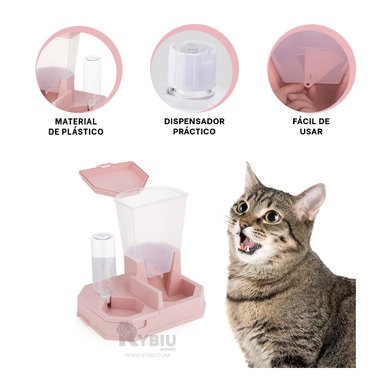 COMEDERO PERRO Y GATO MA29661 RYBIU 2 EN 1 MASCOTAS ROSADO + STICKERS