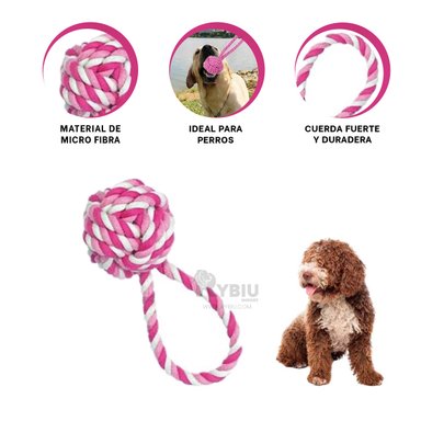 CUERDA PERROS MA31351 CON NUDOS ROSADO + REGALO STICKERS RYBIU