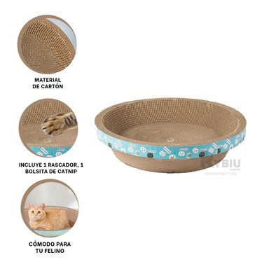 CAMA CARTÓN GATOS MA30065 RASCADORA MEDIANA MARRON + BANDERITAS ADHESIVAS RYBIU - 2