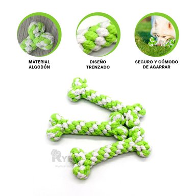 HUESO JUGUETE ALGODÓN PERROS MA29937 RECREACION VERDE + REGALO STICKERS RYBIU