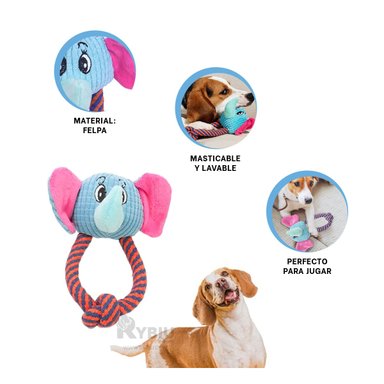 JUGUETE FELPA PERROS Y GATOS MA31260 VERSATIL EN MODELO ELEFANTE + ENVOLTORIO REGALO RYBIU