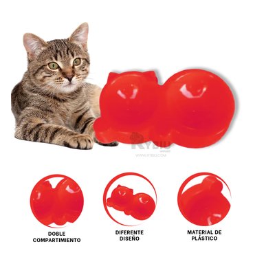 PLATO COMIDA GATO MA31289 RYBIU DOBLE M ROJO + PAPEL REGALO - 3