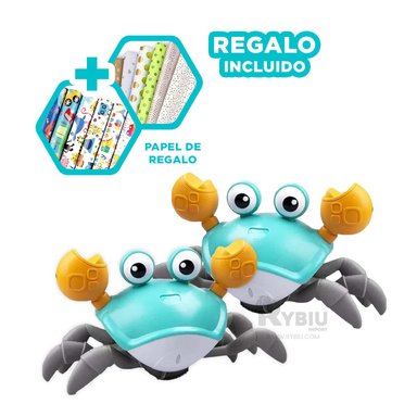 CANGREJO PARA PLAYA A CUERDA COLOR CELESTE Y+PAPEL DE REGALO