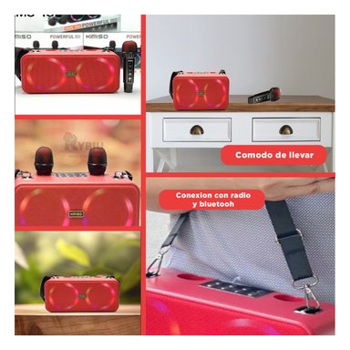 BOCINA RYBIU MODERNA Y PORTATIL CON CORREA ROJO + REGALO STICKERS KMS-186 - 4