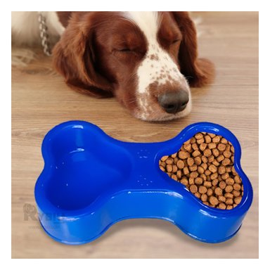 COMEDERO PERRO Y GATO MA31295 RYBIU CON FORMA HUESO DOBLE AZUL + REGALO STICKERS