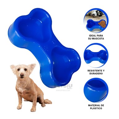 PLATO PERRO Y GATO MA31295 RYBIU DURADERO DOBLE AZUL + PAPEL REGALO