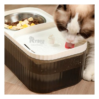 FUENTE PERRO Y GATO MA31405 RYBIU MASCOTAS DOBLE COMIDA Y AGUA RECTANGULAR BLANCO