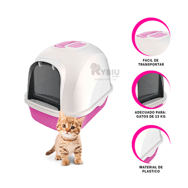 SANITARIO GATOS RYBIU MA30922 COMPACTO ROSADO + STICKERS