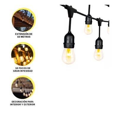 LUCES RYBIU TE32087 NEGRO CADENA LUMINOSA 5 METROS + BANDERITAS ADHESIVAS