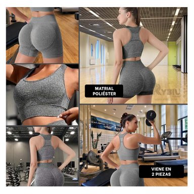 CONJUNTO YOGA MUJER RYBIU DE33247 PLATA SUAVE CONFORT PLOMO + REGALO STICKERS - 2