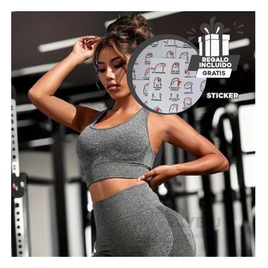 TOP YOGA MUJER RYBIU DE33247 PLATA TRANSPIRABLE RUTINAS PLOMO + REGALO STICKERS