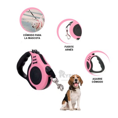CORREA PERROS MA31383 RYBIU AUTOMÁTICA CANINA 5M EN ROSADO + GIFT MINIAGENDA - 3